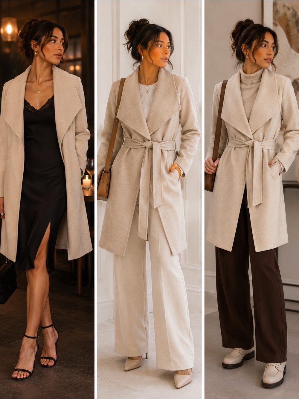 DKNY Beige Wrap Coat – Size Medium